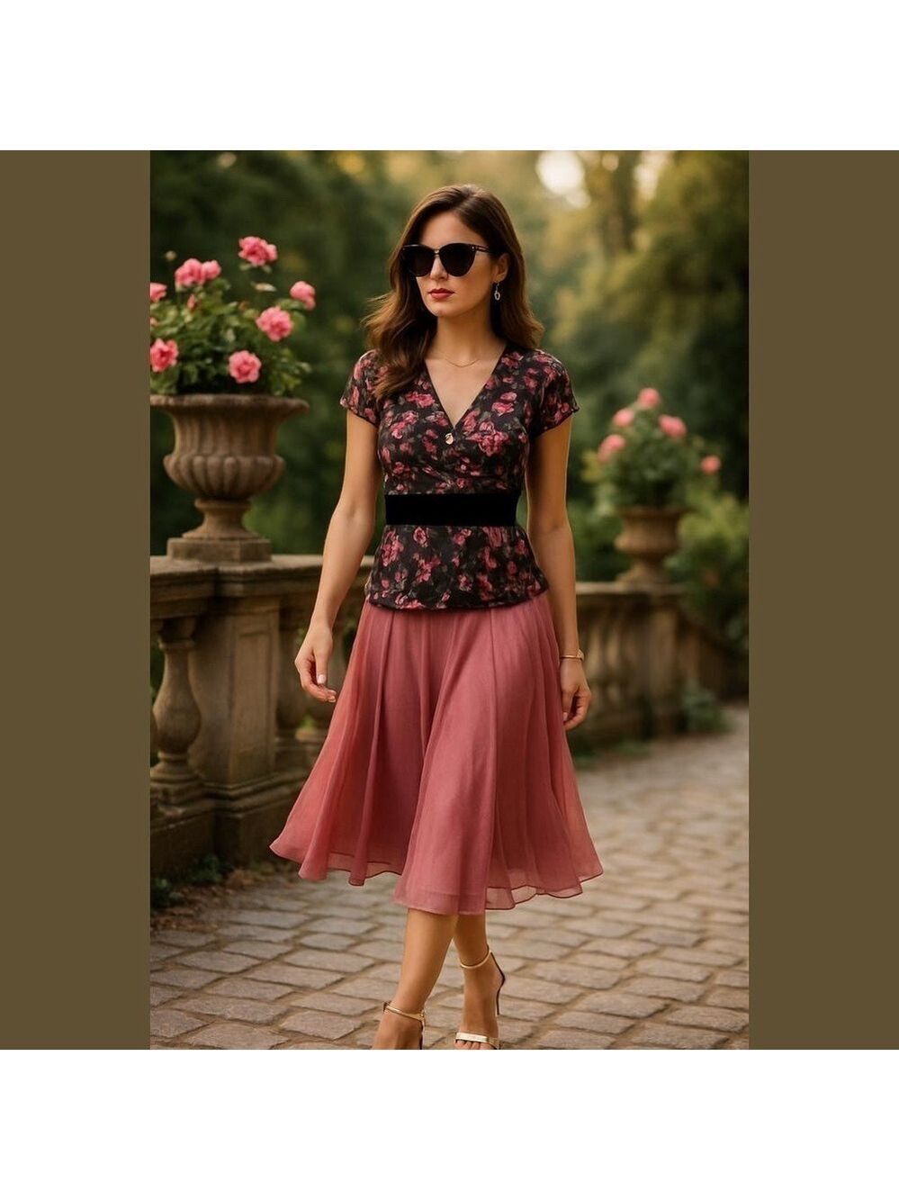 Ann Taylor Floral Wrap Top, Black/Pink Print, 100% Silk, Size 4 Pre-owned